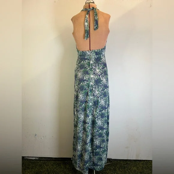 Vintage 1970s Halter Maxi Dress Blue Green White Size XS - Picture 5 of 12